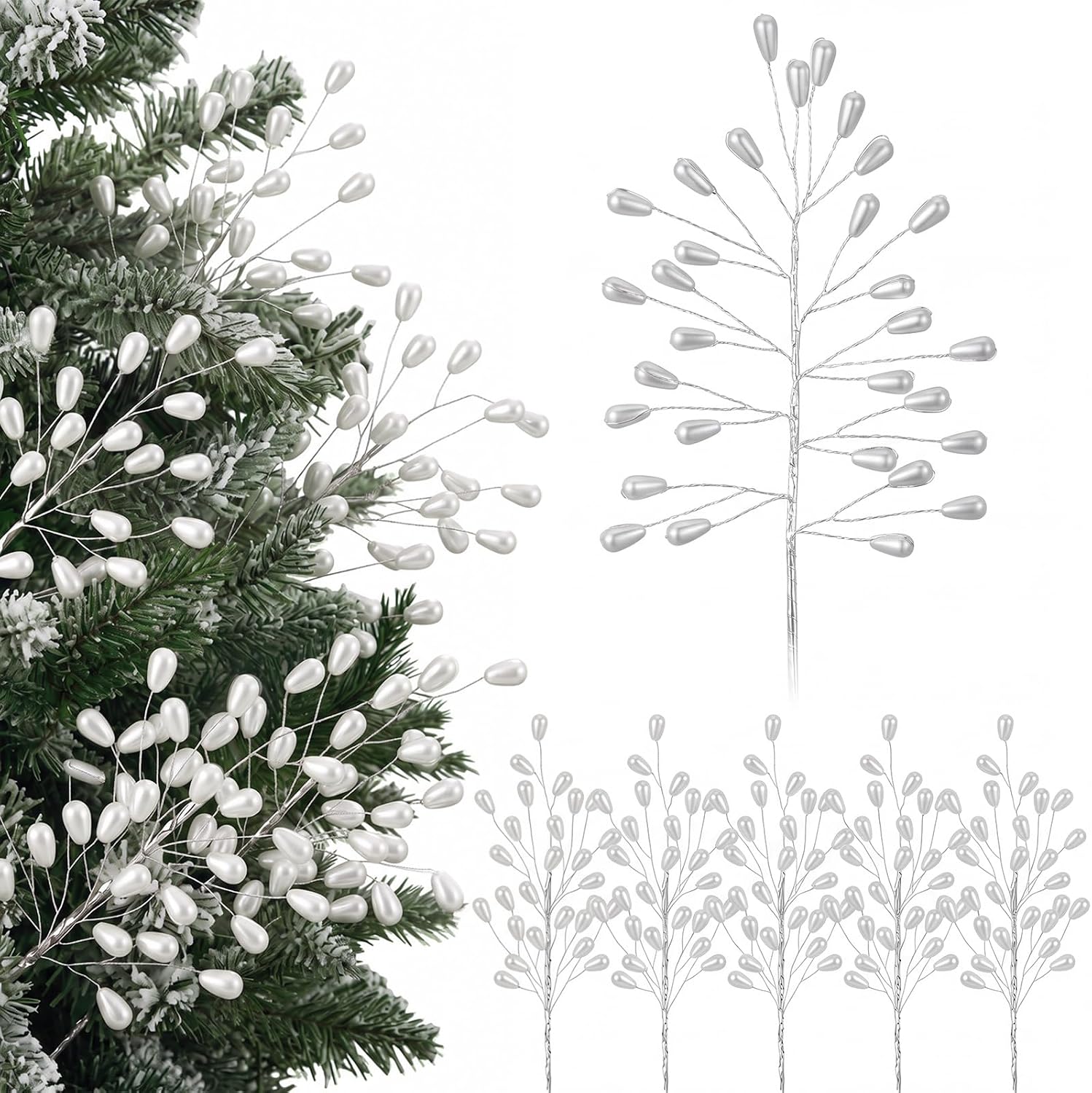 12 Pcs Crystal Picks for Christmas Tree 13" Wine Red Crystal Branches