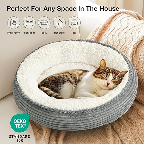 Miniatura 6 de Love's cabin Cama acolchada redonda en forma de dona para gatos y perros, cama para mascotas de 20 pulgadas para gatos o perros pequeños, parte