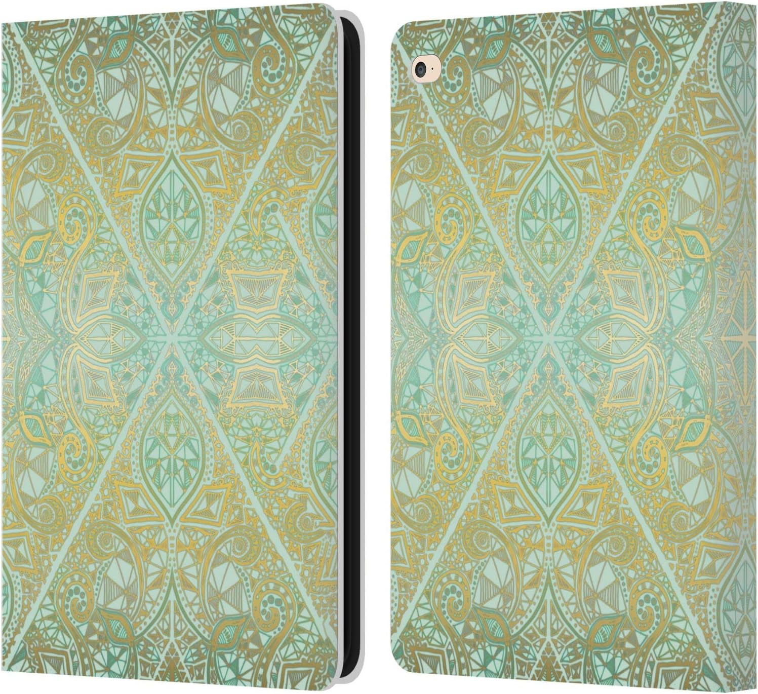 Head Case Designs Officially Licensed Micklyn Le Feuvre Mint and Gold Floral Patterns Leather Wallet Case Compatible with Apple iPad Air 2 (2014)