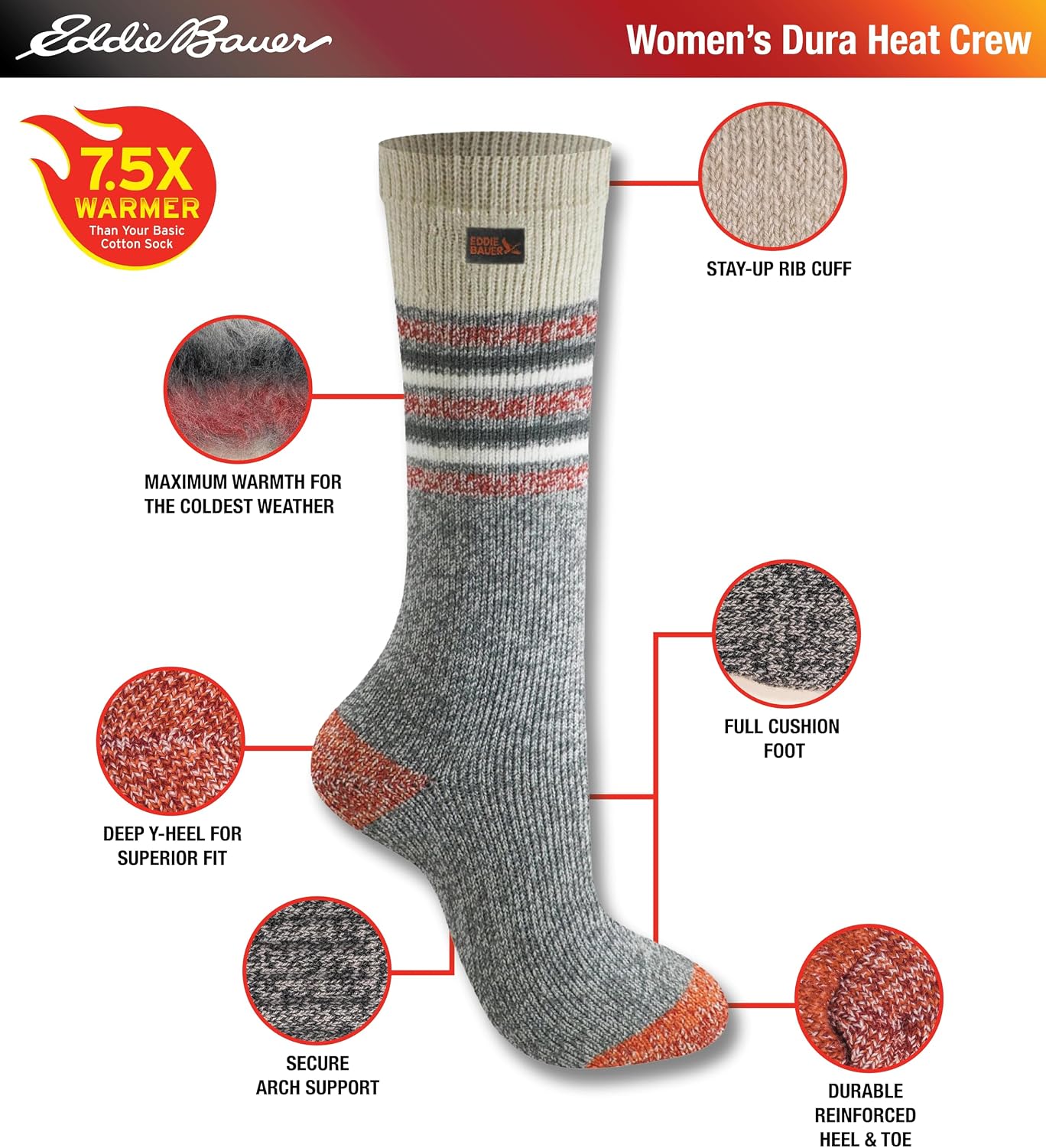 Eddie Bauer Women's Dura Heat Original Crew Socks (1-Pair)