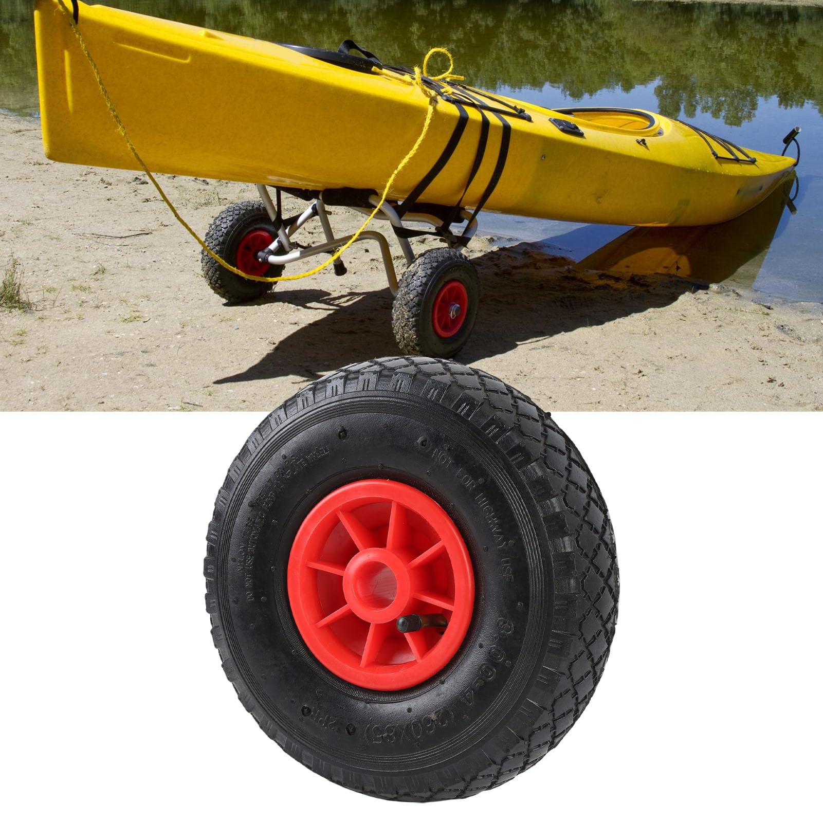 Ruota Antiforatura da 10 Pollici per Carrello Kayak, Ruota di Ricambio per Carrello Canoa