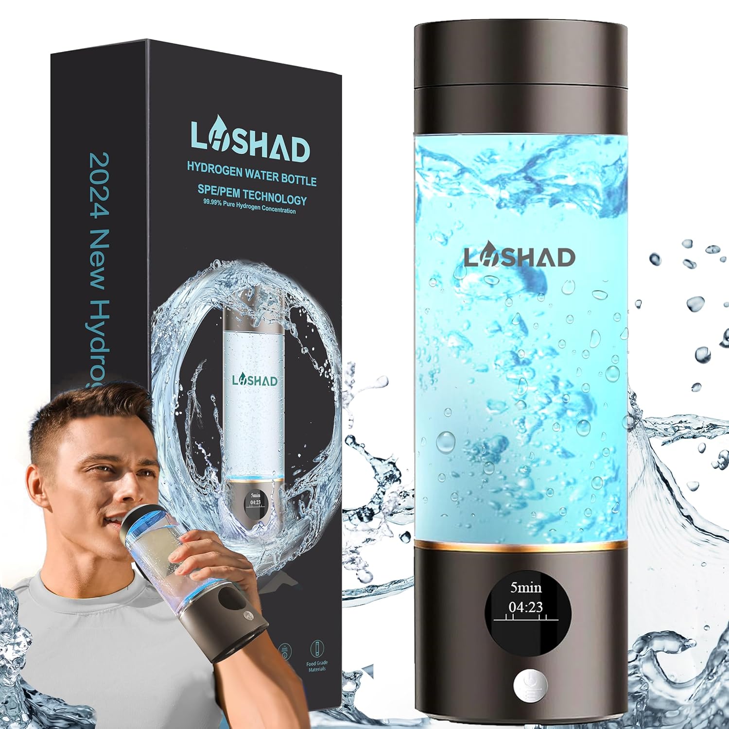 Hydrogen Water Bottle, Hydrogen Water Bottle Generator, 2024 Fifth-Generation Technology Hydrohealth Hydropure Water Maker Bottle, Aqua Fusion Healthy Best Hydration Portable Hydrogen Lonizer Machine