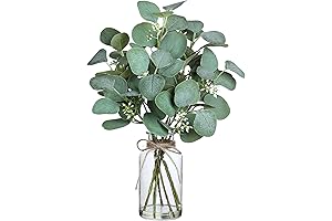 Artificial Eucalyptus Stems in Glass Vase with Faux Water