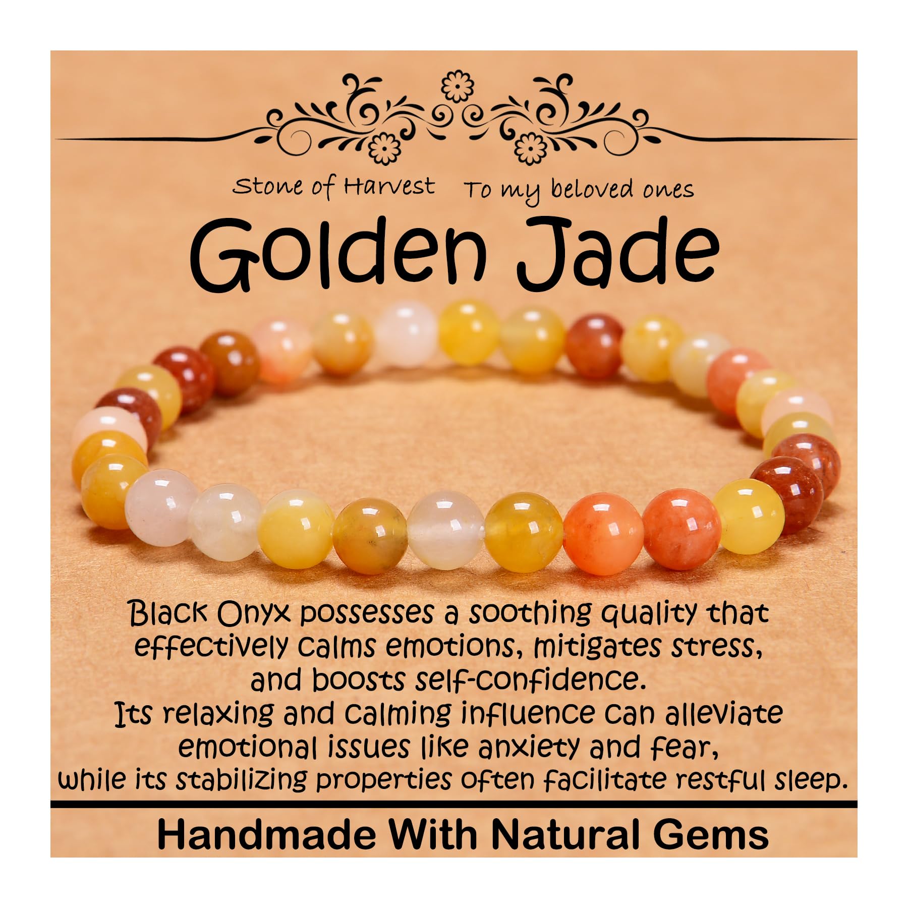 6mm Natural Healing Gemstone Bracelet Handmade Yoga Stretch Elastic Bracelet Stress Relief Crystal Jewelry for Men and Women (6mm, Golden Jade)