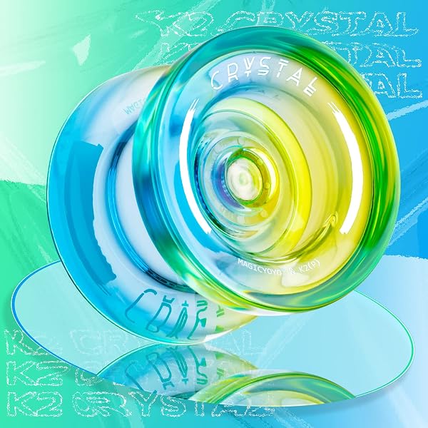 MAGICYOYO Crystal Yoyo K2 Blau Gelb, Responsive JoJo für Kinder Anfänger, Dual Purpose Yoyo Professional Trick JoJo, Kunststoff Yo yo mit Nicht reagierendem Jo-jo Lagersatz, 12 Saiten, Case - 5