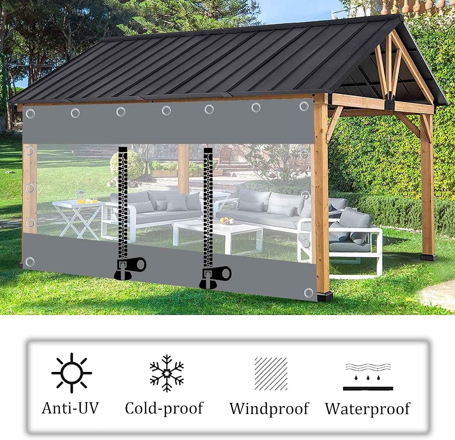 Waterproof Clear Tarp Curtains,Outdoor Pvc Transparent Tarpaulin Side Panels,With Zip,Pergola Patio Porch Gazebo Weatherproof Partition Curtains,With Eyelets,Customizable,L×H-8.5×3m(27.9*9.8ft)