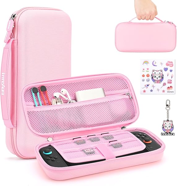innoAura Housse Switch 2 pour NS Switch 2 Console (2025), Étui Rigide pour Switch 2 avec 12 Cartouches de Jeux, Sac de Hard Switch 2 pour Le Voyage et Le Stockage (Rose) - 1