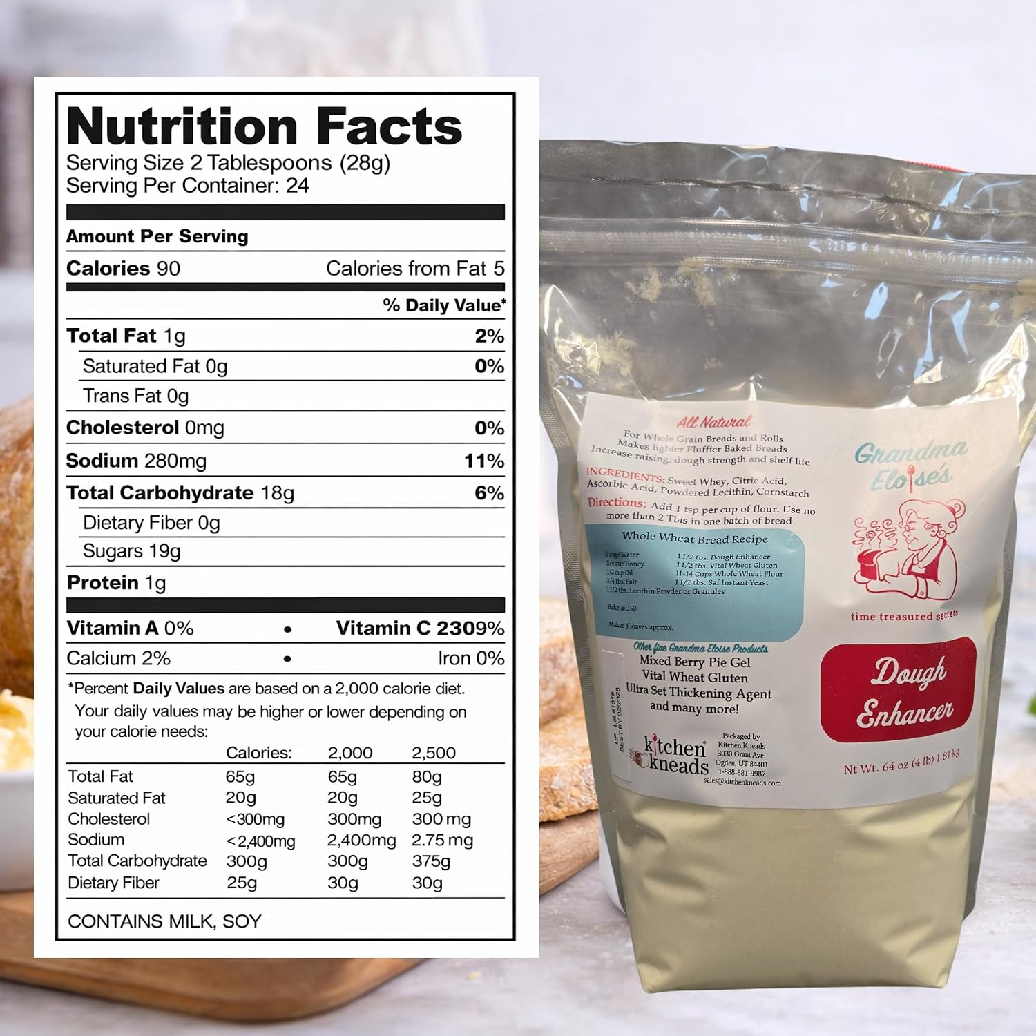Grandma Eloise’s Dough Conditioner for Bread Baking – 4 LB – Improves Rise, Texture & Shelf Life – Makes Soft, Fluffy Whole Wheat & White Bread – Natural Bread Improver Powder