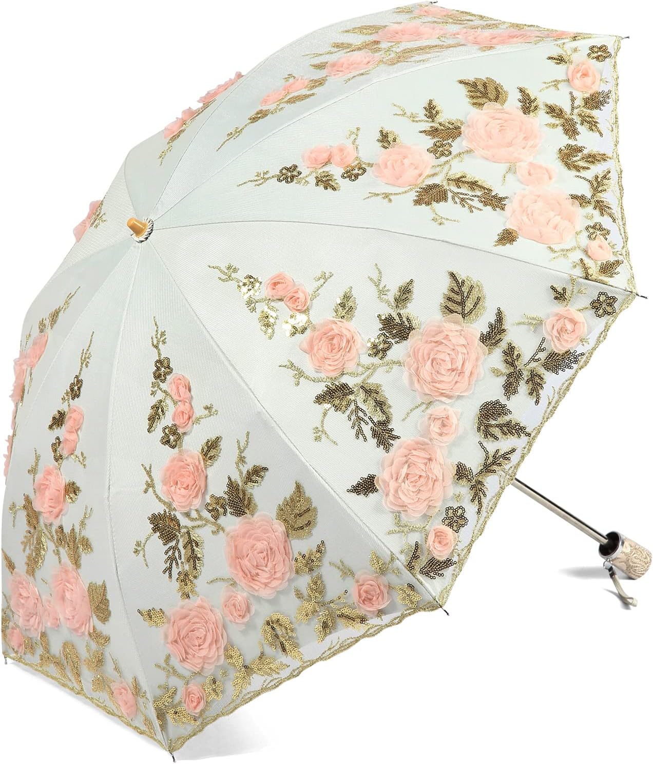 LCY Ladies Anti-UV Lace Embroidery Sun Parasol Folding Umbrella Wedding Umbrella