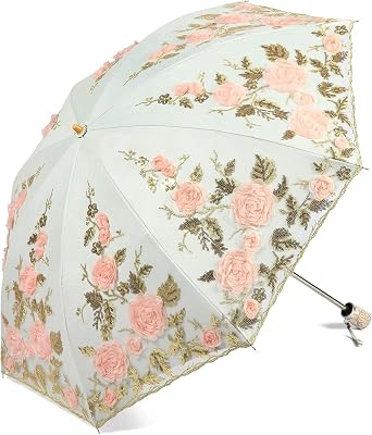 LCY Ladies Anti-UV Lace Embroidery Sun Parasol Folding Umbrella Wedding Umbrella