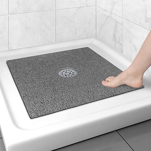 Tapete de ducha cuadrado antideslizante 24 x 24 pulgadas, con orificio de drenaje en el medio, súper suave y cómodo, tapete de baño de masaje de