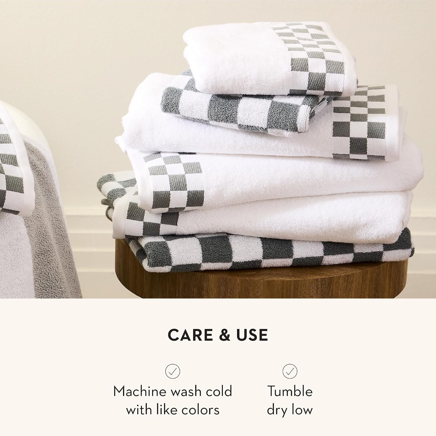 MACKENZIE-CHILDS Hand Towel, Cute Decorative Hand Towel for Bathroom and Kitchen, Gray-and-White Gray Check Border