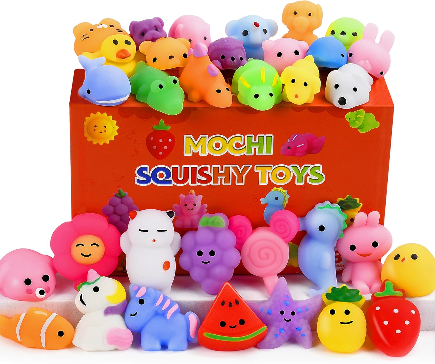 32 Pack Mochi Squishy Toys Kawaii Squishies Stress Relief Toys Pack for Kids Boys Girs Party Favors Bulk Easter Egg Fillers Easter Hunt Basket Stuffers