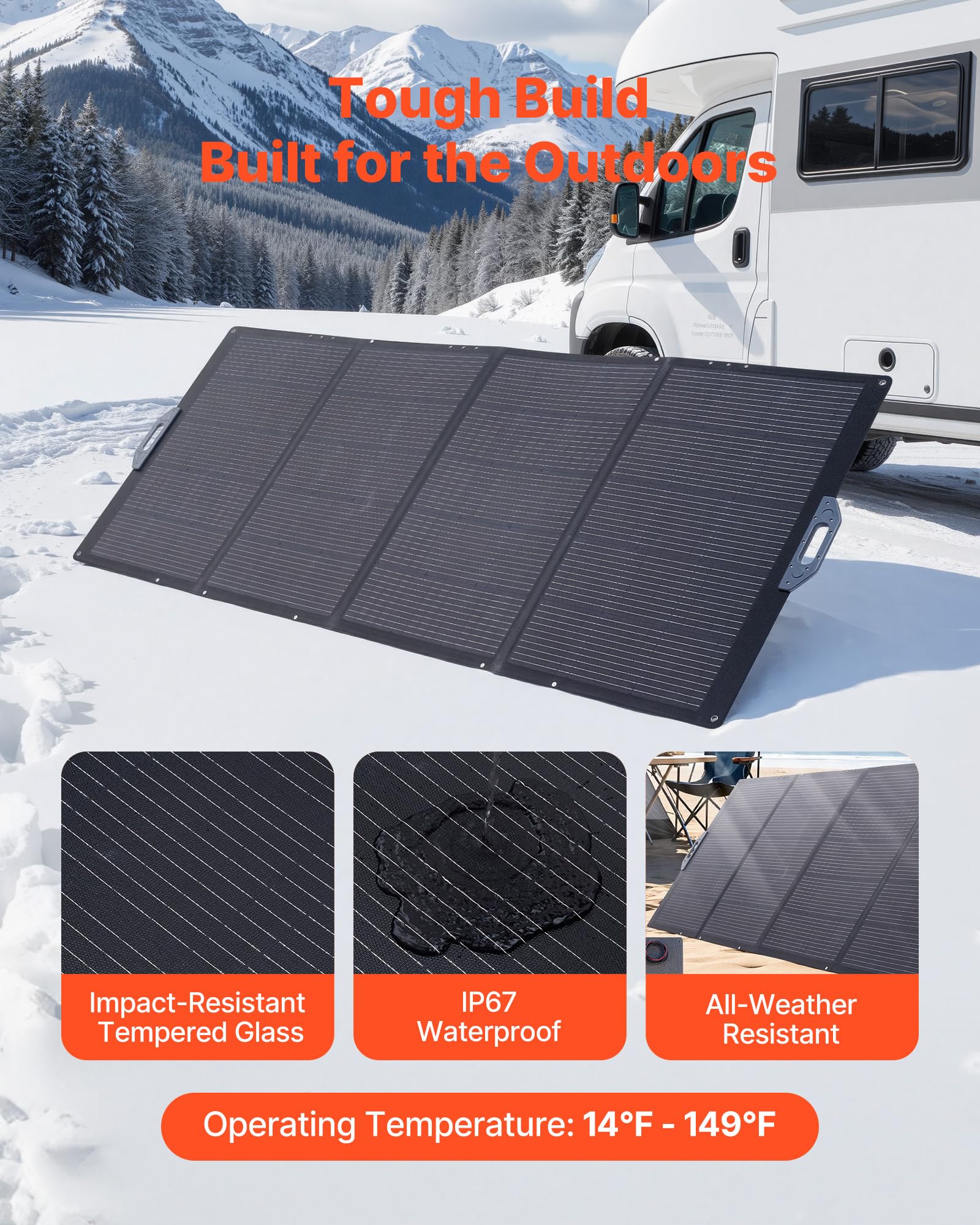 VEVOR Faltbares Solarpanel 400 W, Tragbares Solarladegerät 24% Hocheffizienz, Monokristallines Solarmodul mit MC4-Ausgang & 10-in-1-DC-Adapter, IP67, für Powerstations, Camping, Wandertouren