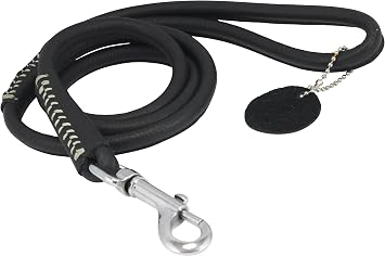 Round Genuine Rolled Leather Dog Leash 4 Long 1/2" Wide Black for Medium Breeds