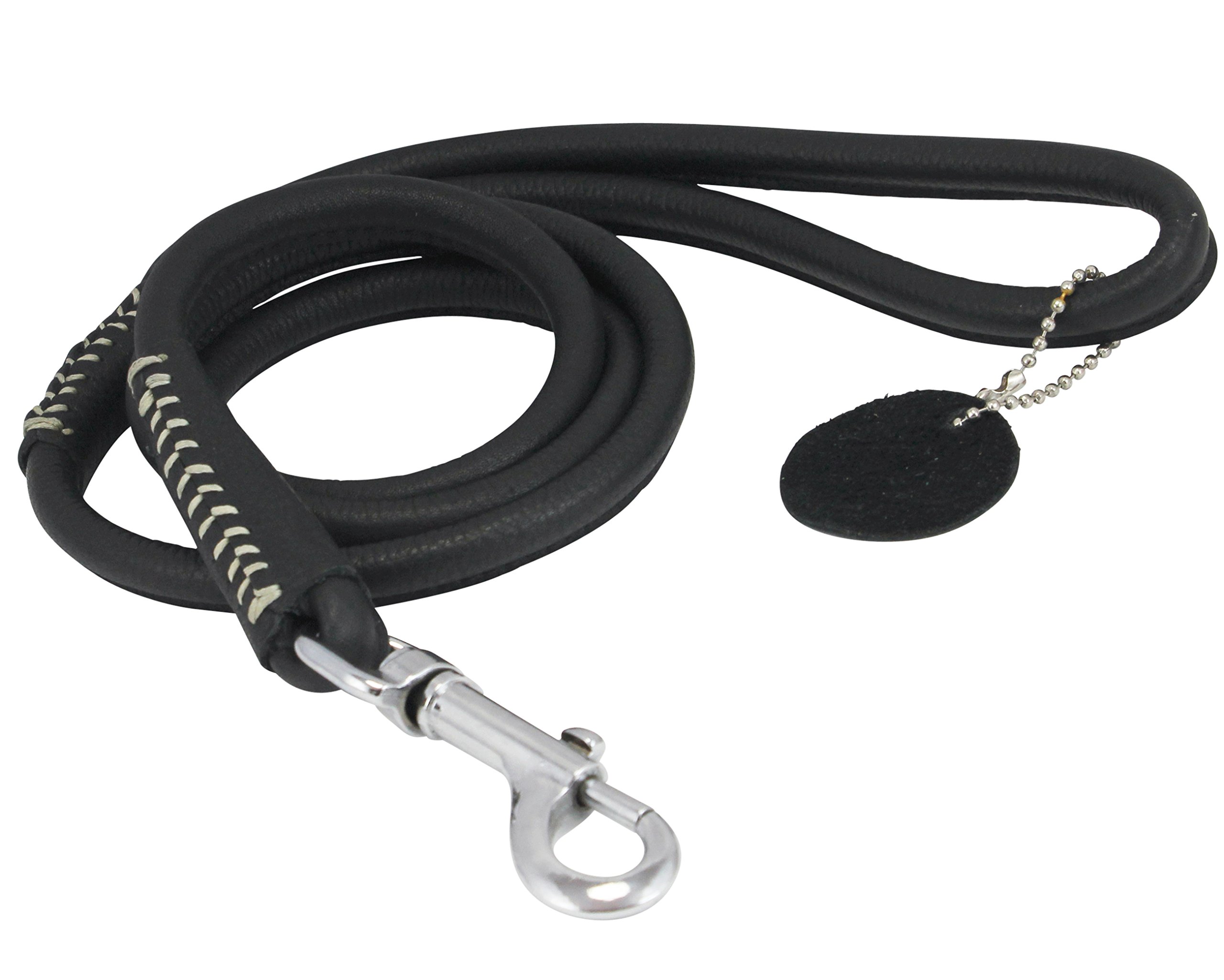 Redondo Piel de enrollado auténtica perro correa 4 'Largo de 1/2 "de ancho Negro Mediana para Razas