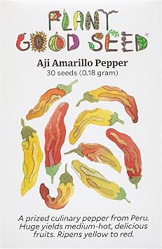 Plant Good Seed Organic Aji Amarillo Pepper Seeds for Planting Peruvian Heirloom Chili, Orange Yellow Fruits - 30 Seed Packet