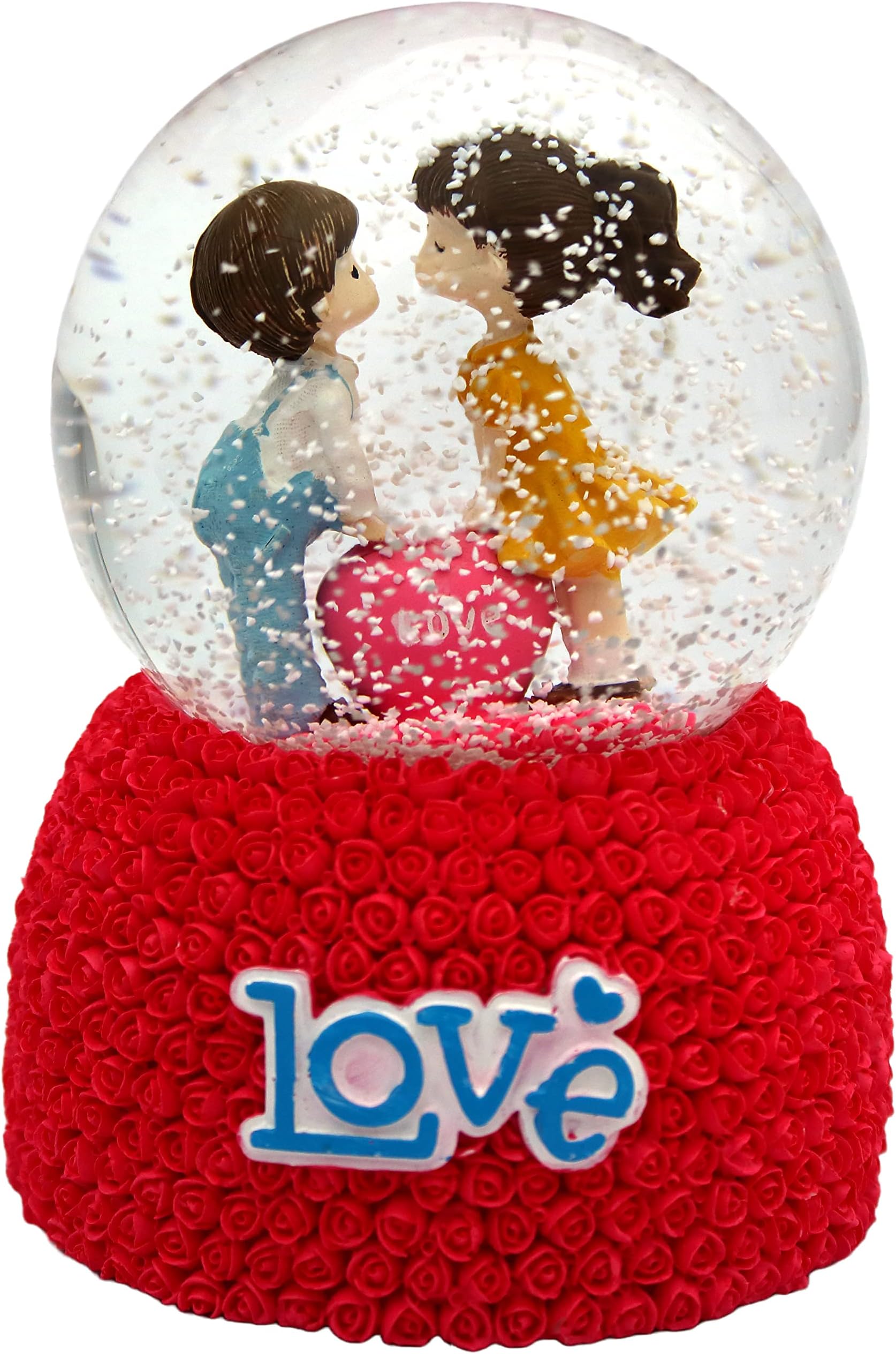 RedRoss | Snow Globe Love | Magical Flakes | Polyresin | Musical | Lighting Effect | 14cm | Medium |Pink| 3 AAA Batteries (Pink Blue)
