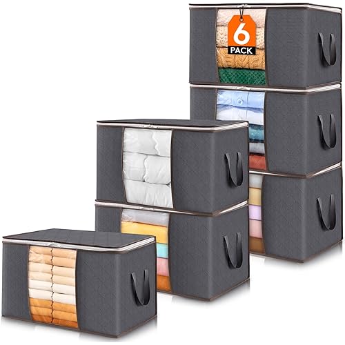 Lifewit 6 Pack Clothes Storage Bins with Lids, Foldable Blanket