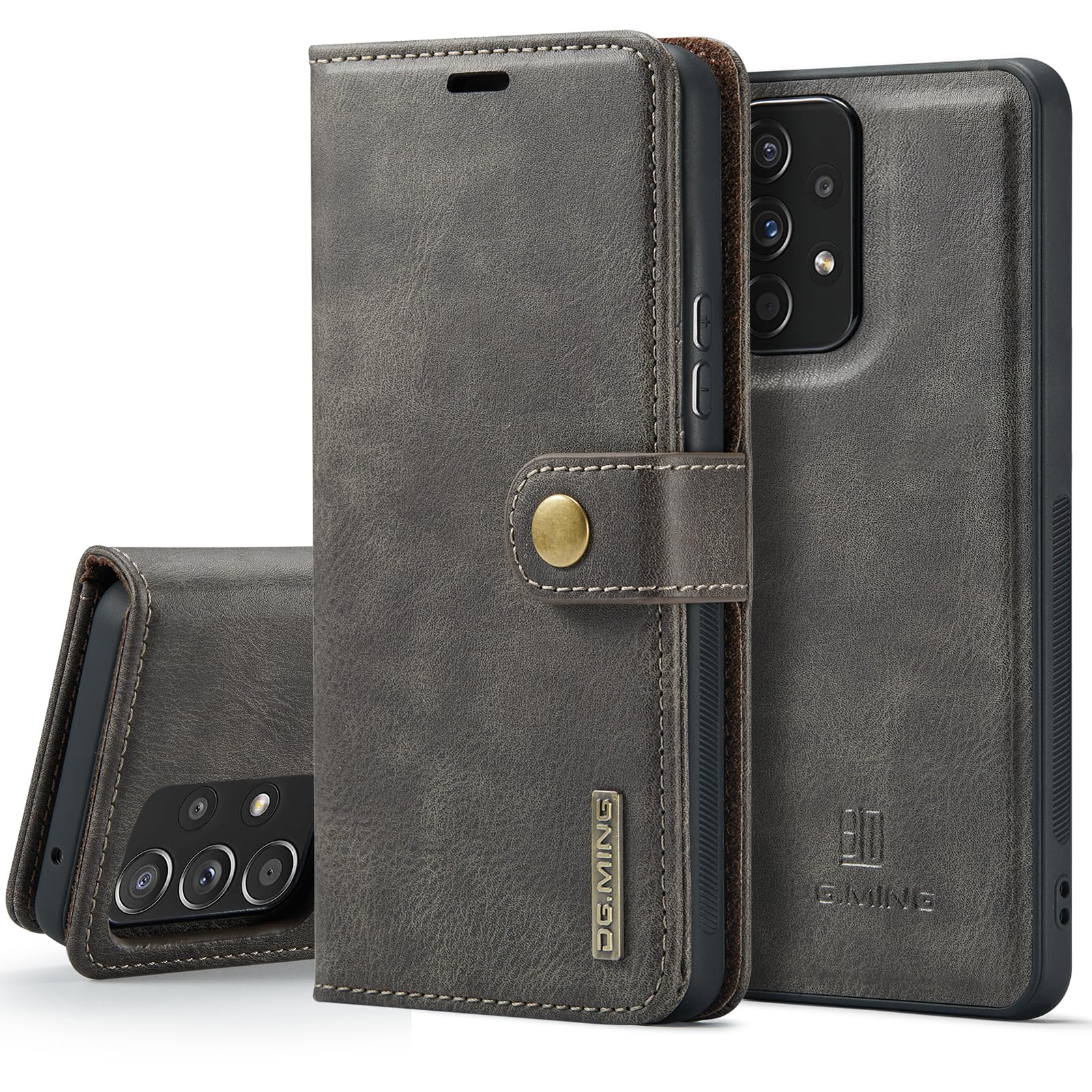 Étui Galaxy A53 5G en cuir véritable gris combinant élégance et protection - 8