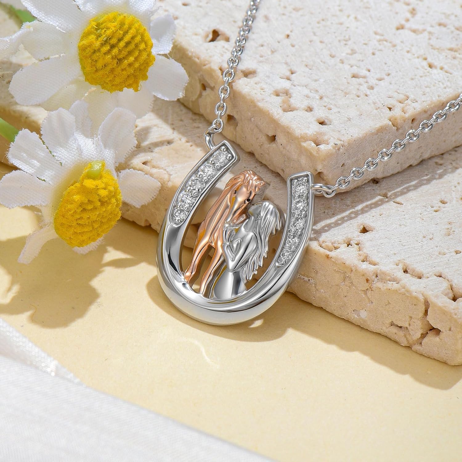 Diamond Horse Necklace for Women 925 Sterling Silver Horse Pendant with Lab Grown Diamond Horseshoe Jewelry Gifts for Mom - Image 2