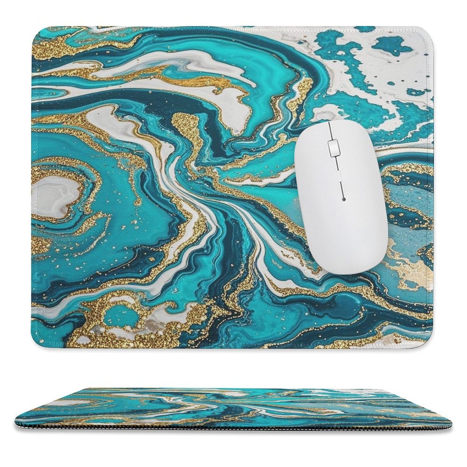 Mouses Pad 9.8"x11.8" Mouses Mat with Non-Slip Rubber Turquoise Blue Gold Marble Computer Keyboard Mat for Wireless Mouses Gaming Desk Pad for Home 10 X 12in