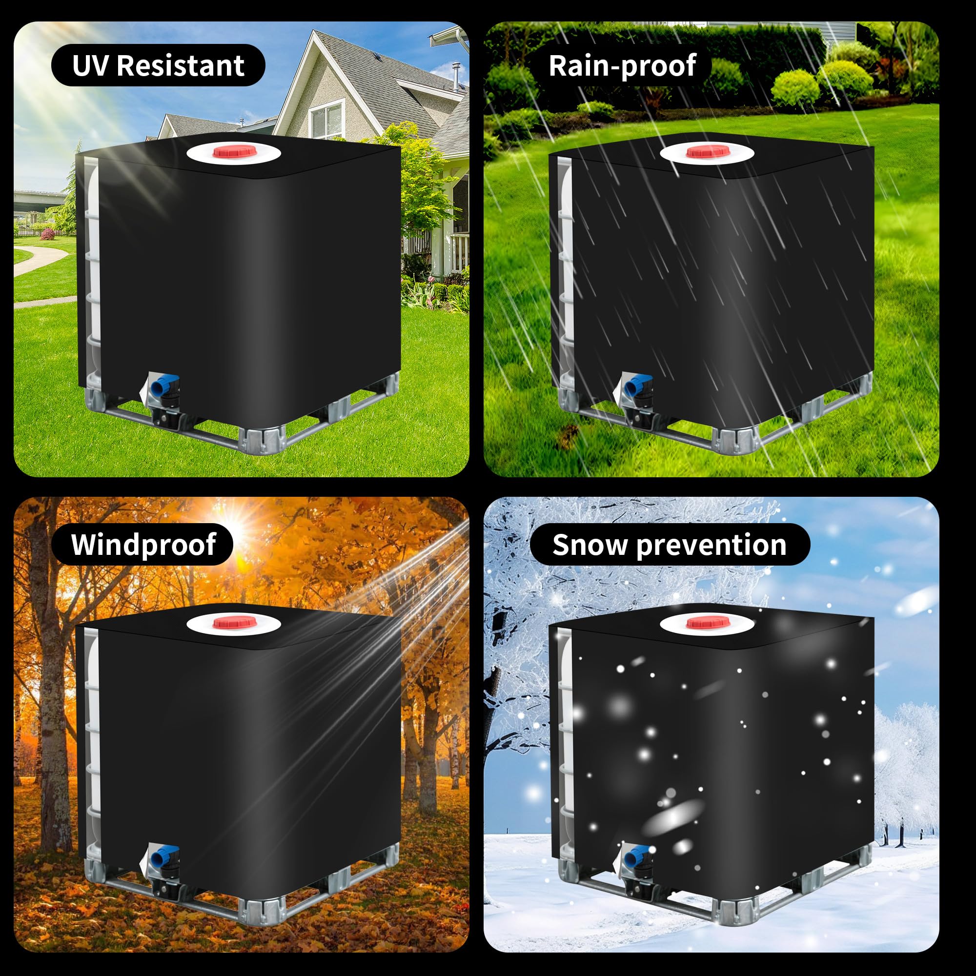 Serbatoio Acqua 1000 litri IBC, Cisterna Acqua 1000 litri 120 x100 x116 cm, Con pellicola trasparente per il serbatoio dell'acqua, Borsa di stoccaggio in tela (Nero)