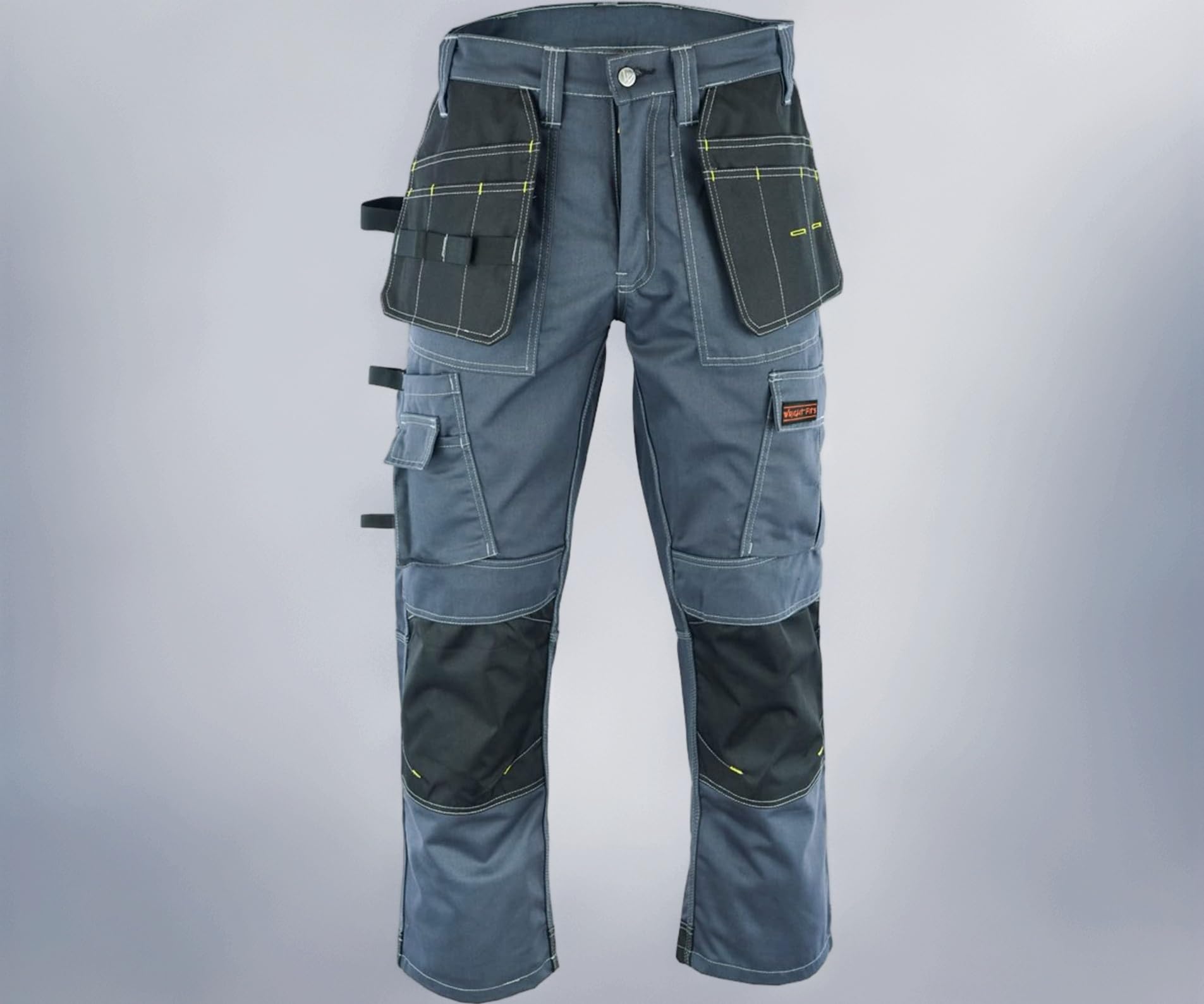 WrightFits Pro Builder Work Trousers Men - Black, Grey and Khaki - Heavy Duty Safety - Cargo Trousers - Multiple Pockets - Knee Pad Pockets - Triple Stitched - Durable Workwear