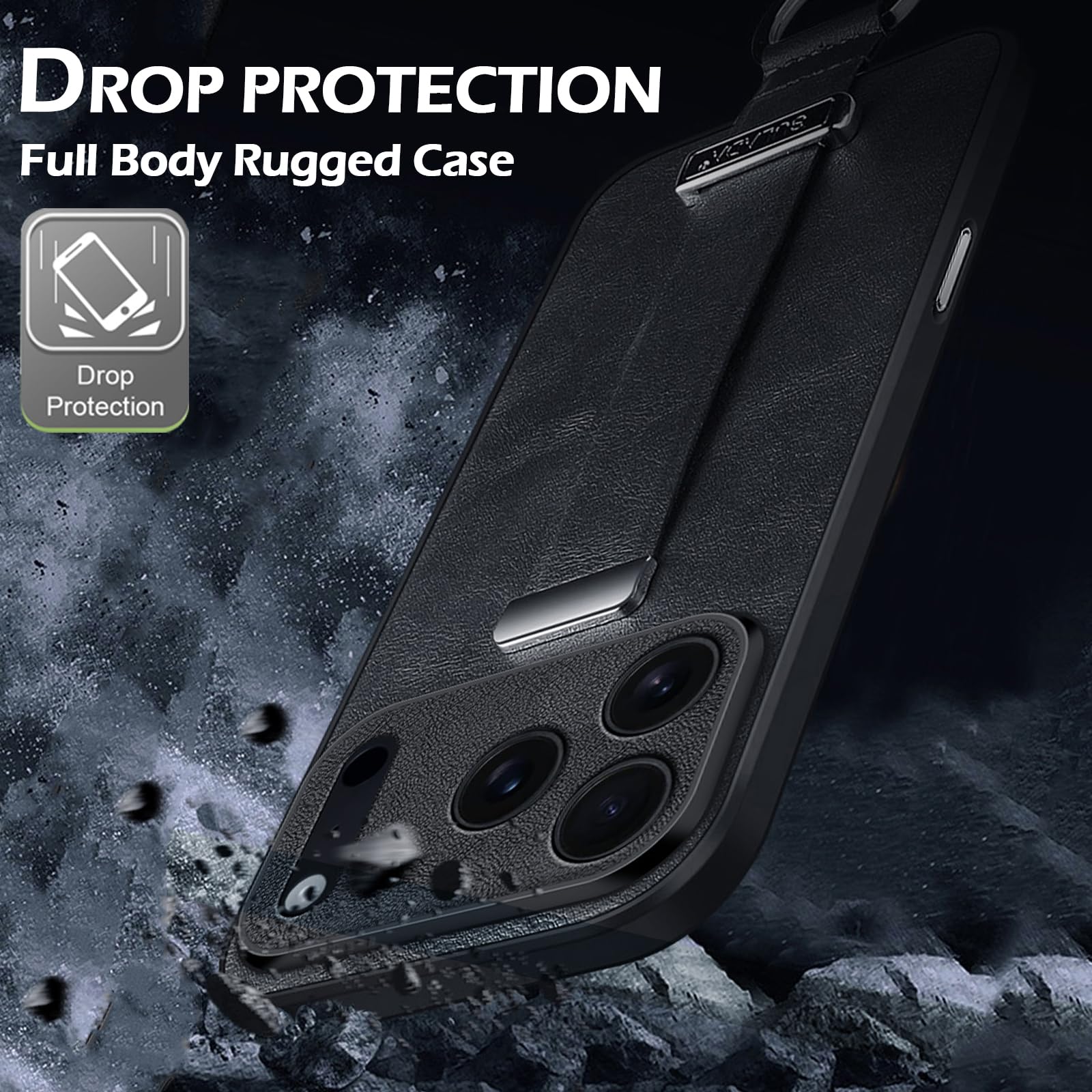 Funda para iPhone 17 Pro Max/17 Pro/17 Air/17, Correa de Cuero Sintético con Soporte de Anilla, Protección Total para la Lente y Carcasa Fina a Prueba de Golpes.-Blue||17