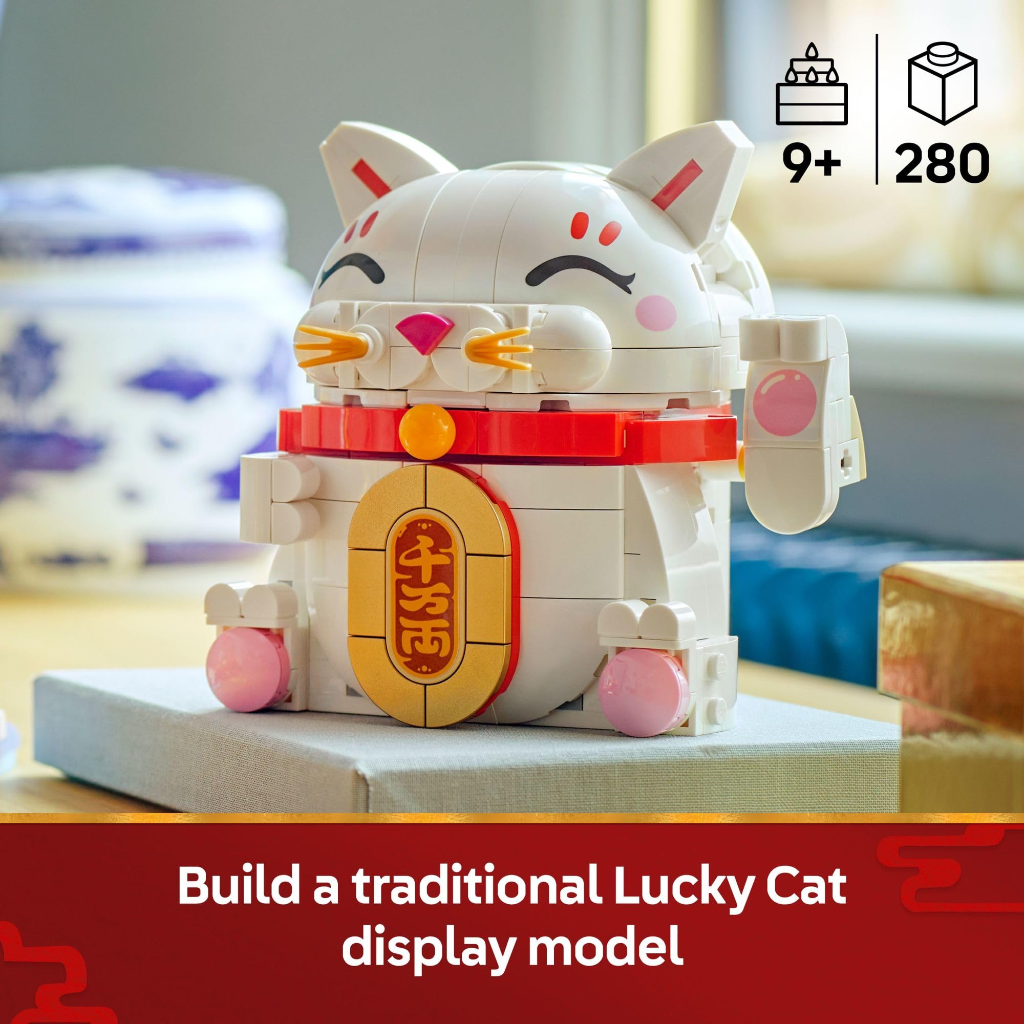 LEGO Lucky Cat Building Toy for Girls & Boys - Smiling Cat W/Waving Paw Function for Kids, Ages 9+ - Home Decor for Spring Festival & Chinese New Year Celebrations - Gift Idea for Birthdays - 40813