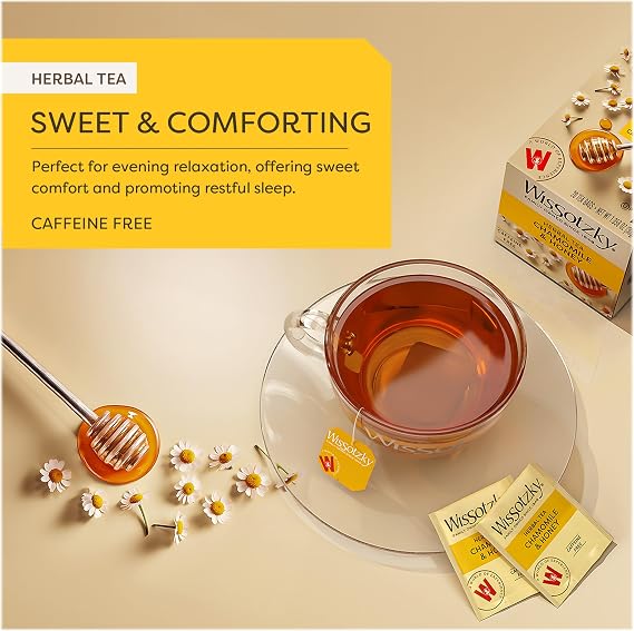 Wissotzky Chamomile & Honey Herbal Tea, (3 Pack - 60 Tea Bags) | Soothing Blend | Caffeine Free Tea | Relaxation