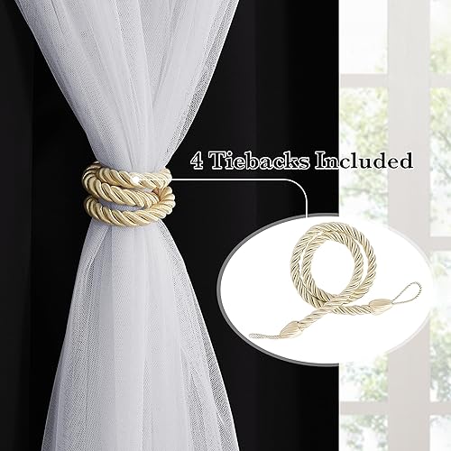 Miniatura 5 de PONY DANCE Cortinas para Sala de Estar Cortinas Opacas y Transparentes Blancas Superpuestas de Doble Capa con Ojales para Dormitorio con Alzapaños,