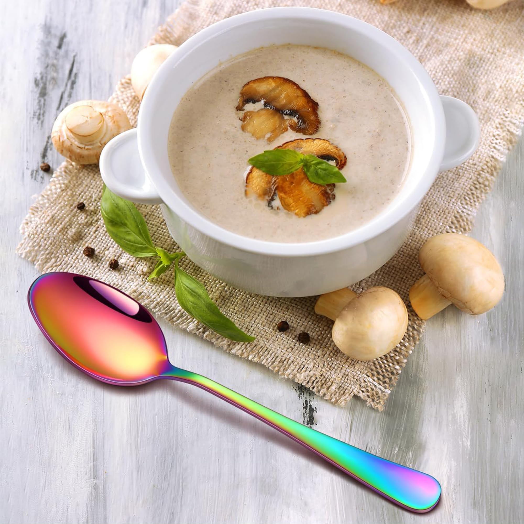 Juego de cubiertos arcoíris, 24 piezas de acero inoxidable pulido espejo, juego de utensilios de cocina para 6 personas, vajilla para el hogar y el restaurante con caja de regalo