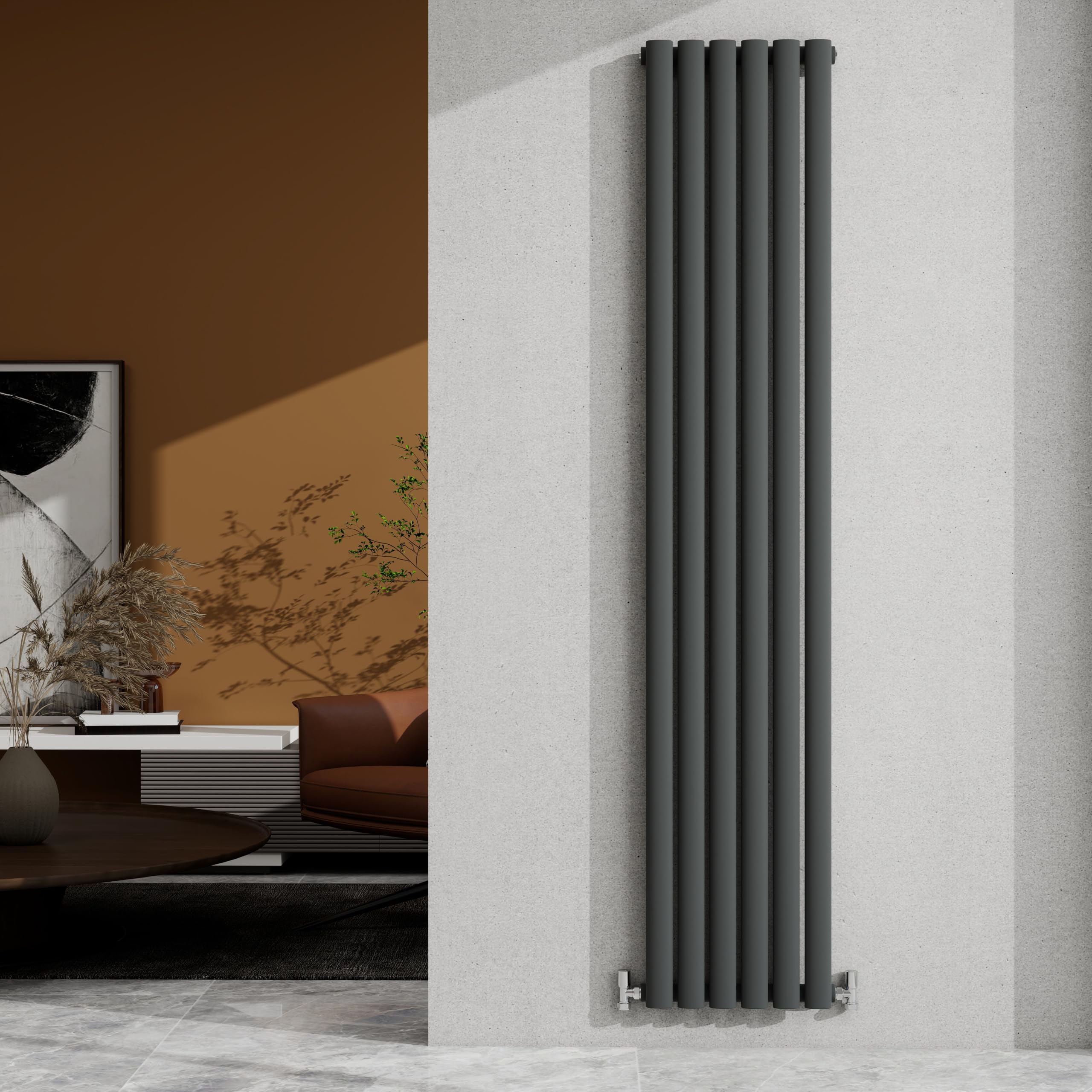 1800×354mm Anthracite Single Oval Column Radiator Vertical 2593 BTU