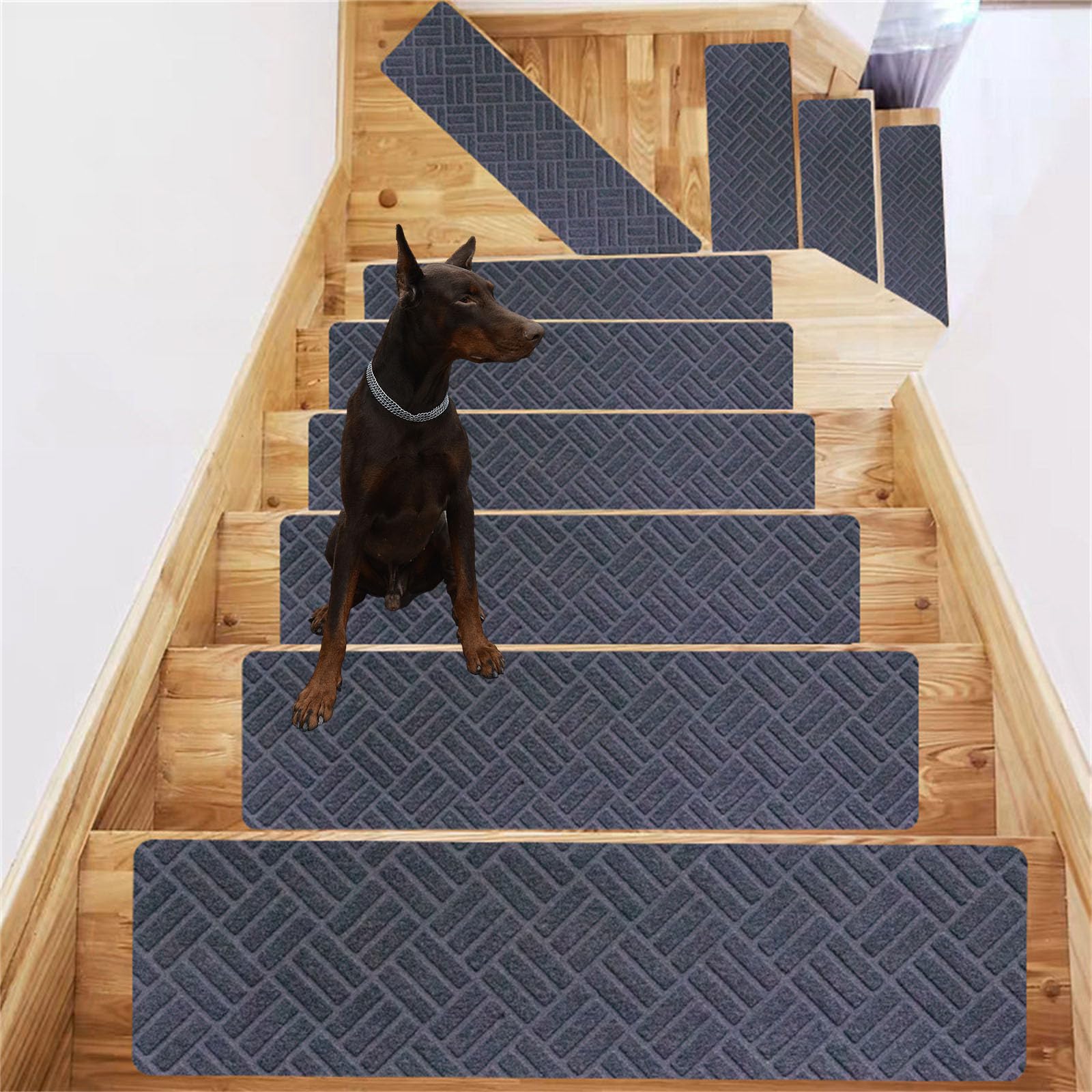 TYYCKJ Carpet Stair Treads Self Adhesive, Non-Slip Carpet Stair Runner Carpet Stairs Mats Removable Reused for Kids Elders and Pets (15pc,Diamond -Grey)