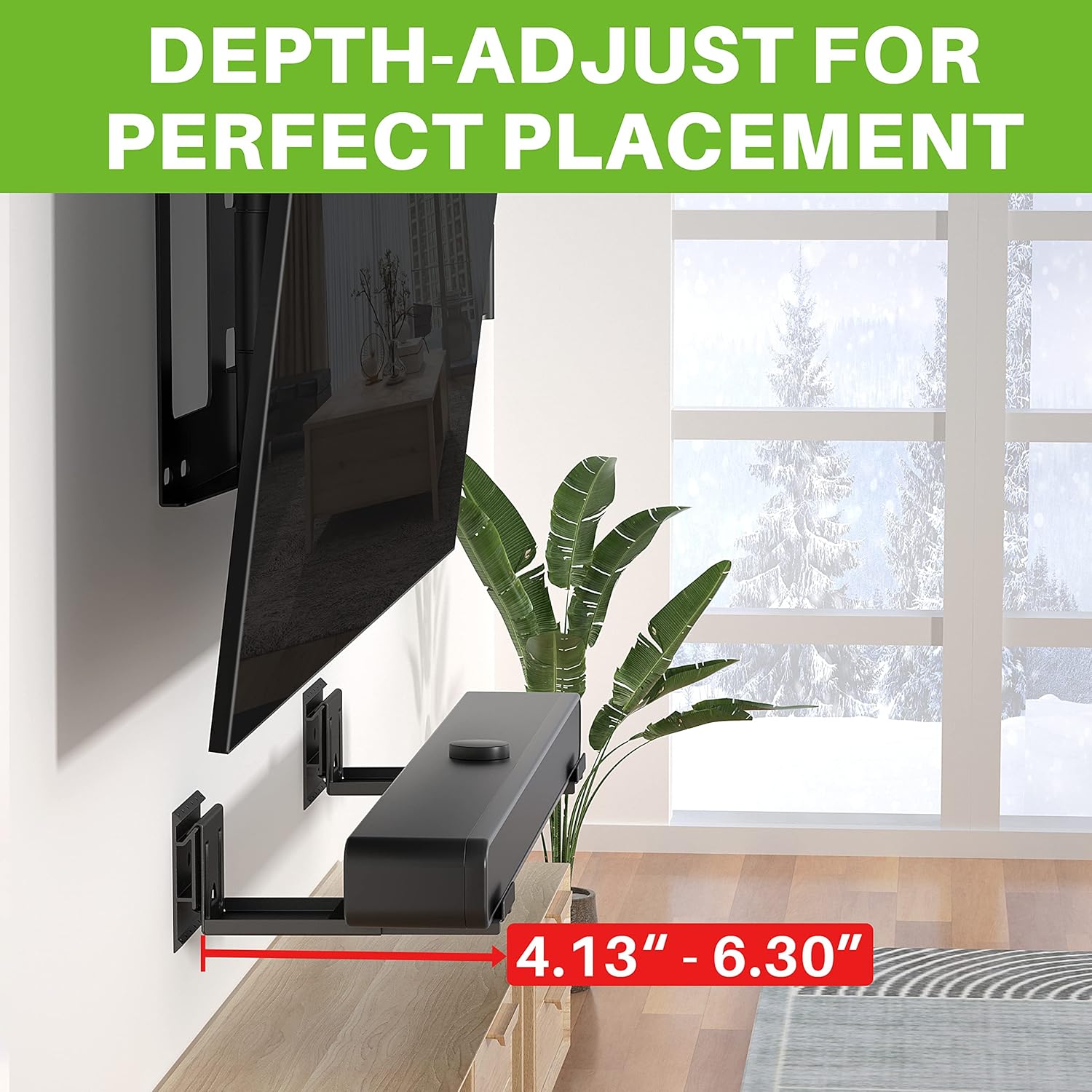 Tilt TV Wall Mount Fits 16-24" Studs, Holds 37-82" TVs up to 132 lbs&Studless Soundbar Wall Mount, Holds up to 22 Lbs, Depth Adjustable 4.13-6.3''