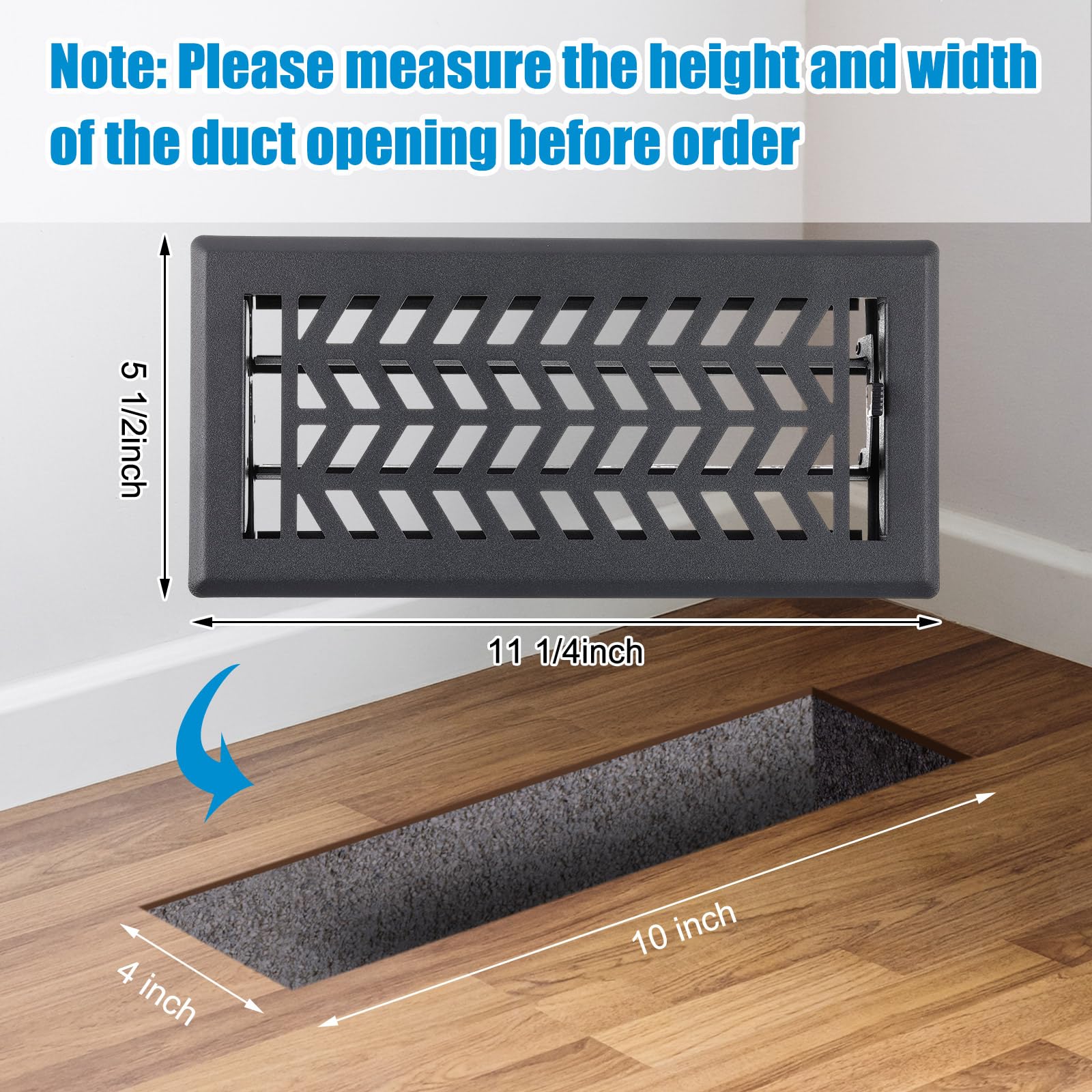 Yaocom 4 rejillas de ventilación negras de 4 x 10 pulgadas, diseño texturizado negro, resistentes cubiertas de ventilación de metal con amortiguador de ajuste, acabado a prueba de óxido para el hogar