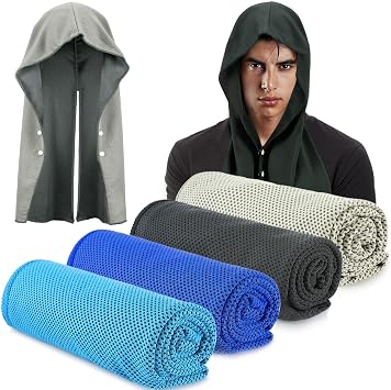 Acostop 4 Pcs Cooling Hoodie Towels for Neck and Face, Absorbent&Quick-Dry