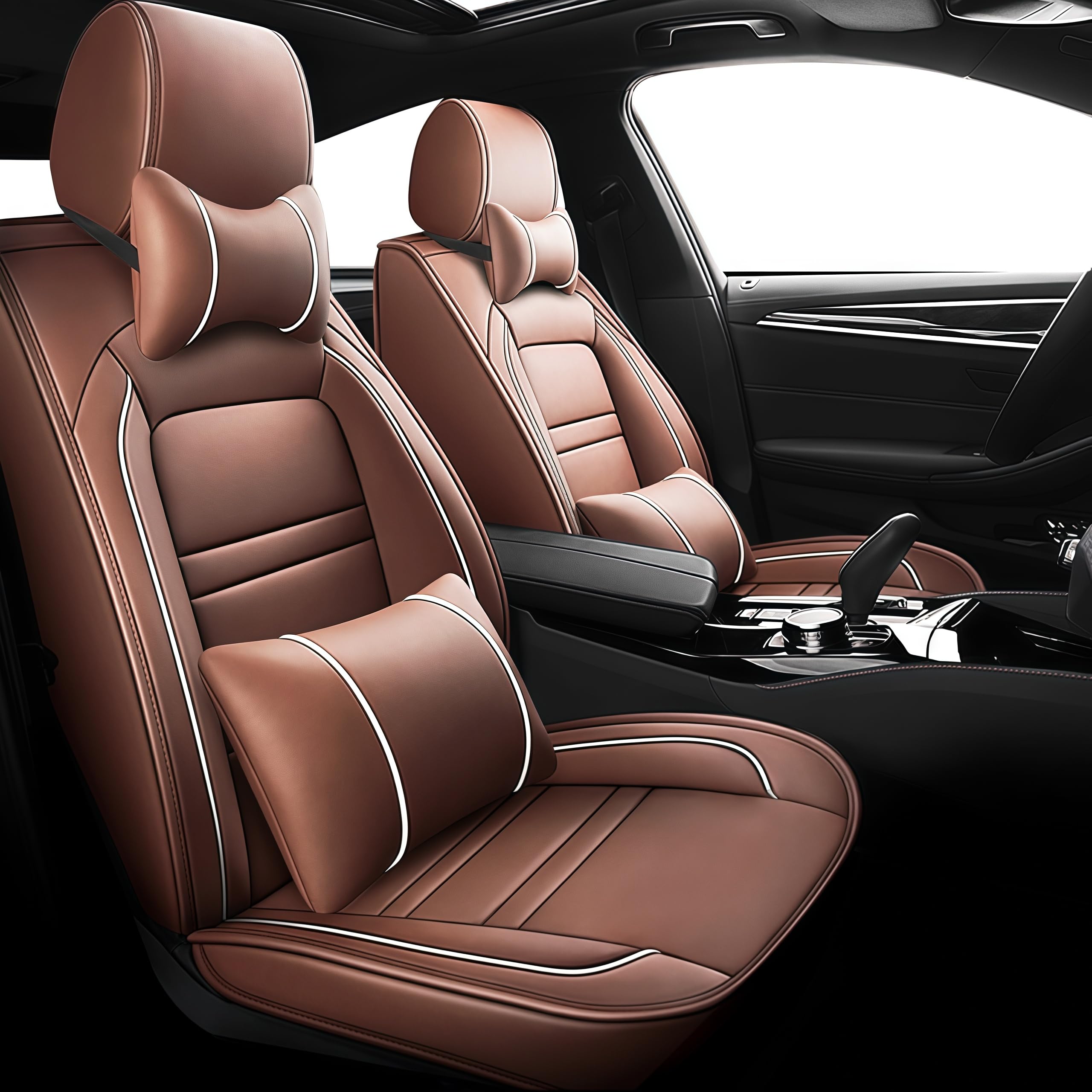 TENDER GLOW Leather Car Seat Covers Fit for Mercedes-Benz GLS 450 2017-2024, 5 Seats Non-Slip Waterproof Car Seat Cover, Luxury and Comfort Full Set