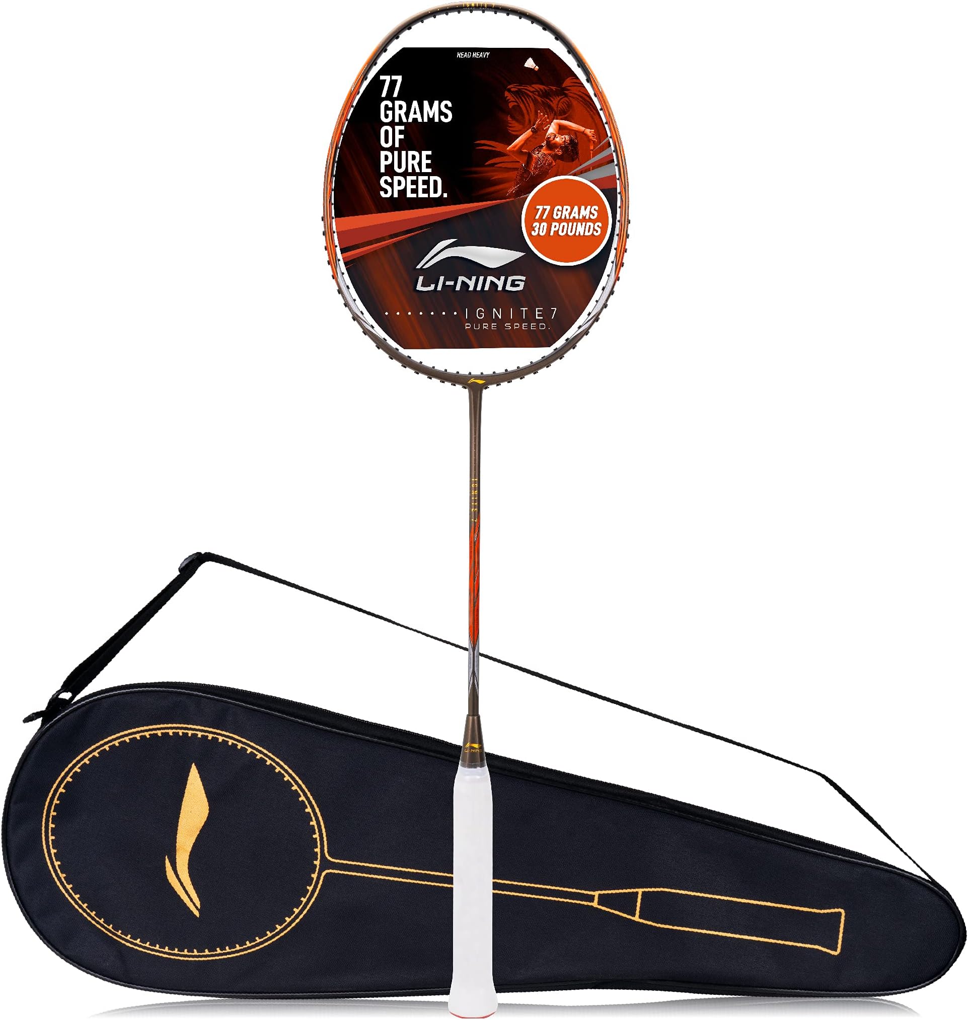 Li-Ning G-Force Superlite Ignite 7 (Olive Grey/Orange) Carbon Fibre Unstrung Badminton Racket With Free Full Cover