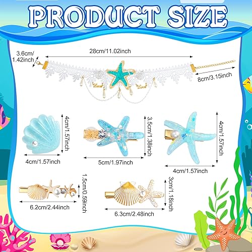 Miniatura 6 de 7 accesorios para disfraz de sirena, incluye clip para el pelo de estrella de mar, collar de estrella de mar, collar de estrella de mar, collar de