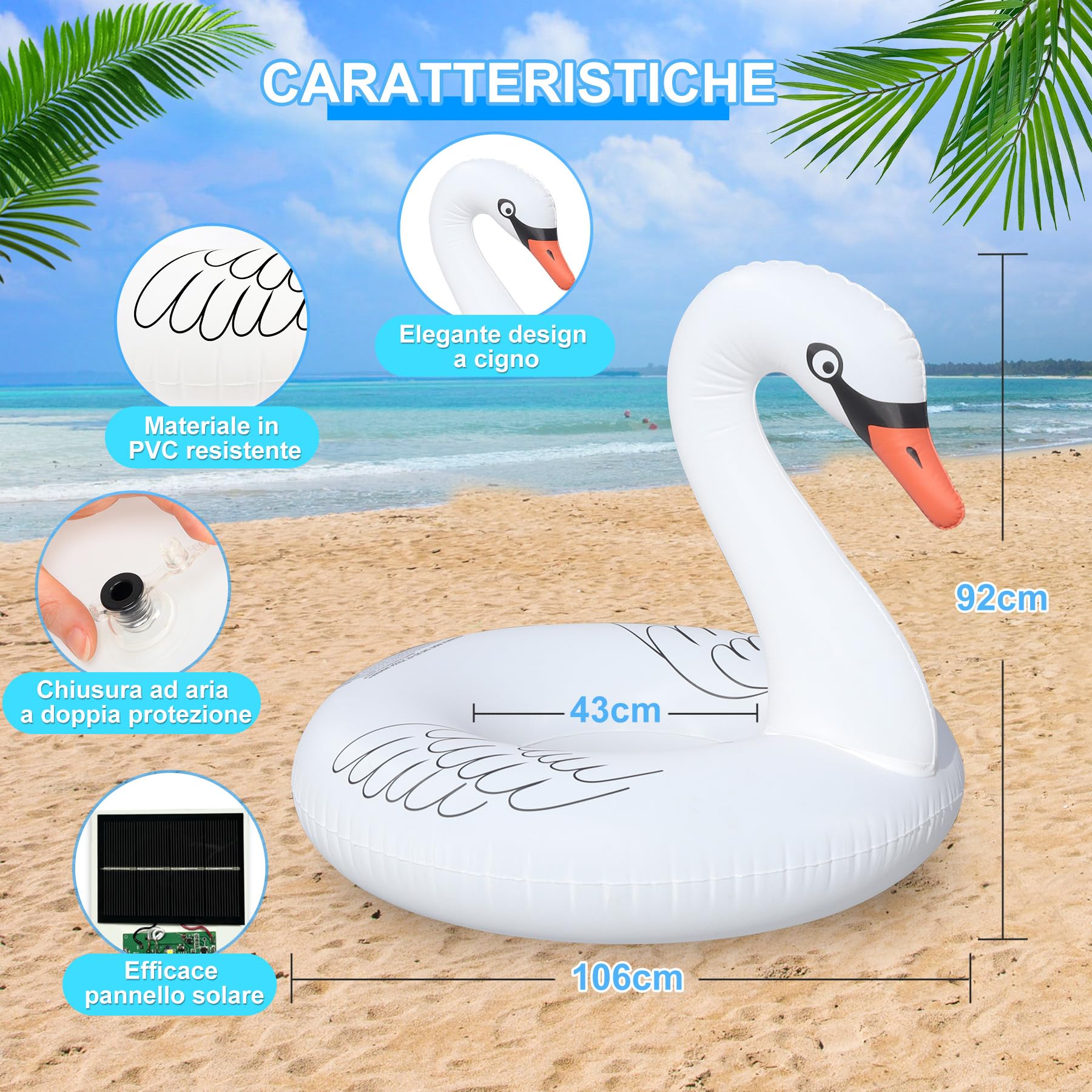 DeeprBling Cigno Gonfiabile Piscina con Luce che Cambia Colore, Cigno Gonfiabile Gigante ad Solare, Cigno Galleggiante Anello di Nuoto per Adulti, Cigno Gonfiabile per Piscina (106x106x92 cm)