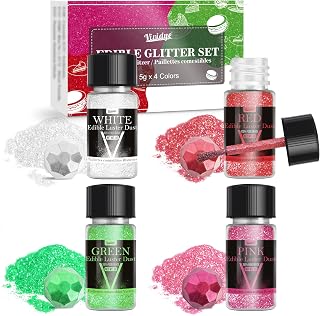 Edible Glitter - 4 Colors Food Grade Luster Dust Edible Set, Halloween Edible Glitter for Drinks, Cocktails, Cupcakes, Cookies, Candy, Glimmer Sprinkle Powder for Party Foods, Baking, Beverage, 5g/Bottle