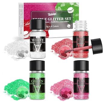 Edible Glitter, 4 Colors Food Grade Luster Dust Set, 5g/ Bottles