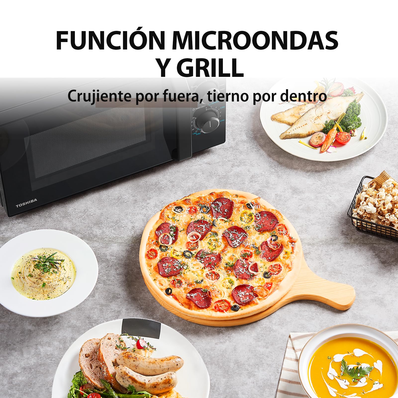Toshiba MW2-MG20P(BK) Forno micro-ondas 20 L, brilho 700W/1000W, com crispy grill e função de cozedura combinada, 9 níveis de potência,