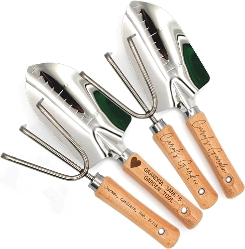 Personalized Garden Tool Set โ Custom Engraved Garden Shovel & Trowel with Wooden Handle โ Gardening Gifts, Mom, Dad โ Motherโs Day, Fatherโs Day, Birthday Gift
