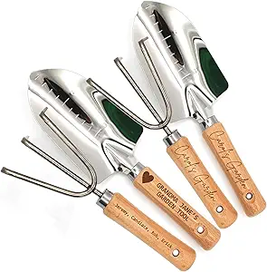 Personalized Garden Tool Set – Custom Engraved Garden Shovel & Trowel with Wooden Handle – Gardening Gifts, Mom, Dad – Mother’s Day, Father’s Day, Birthday Gift