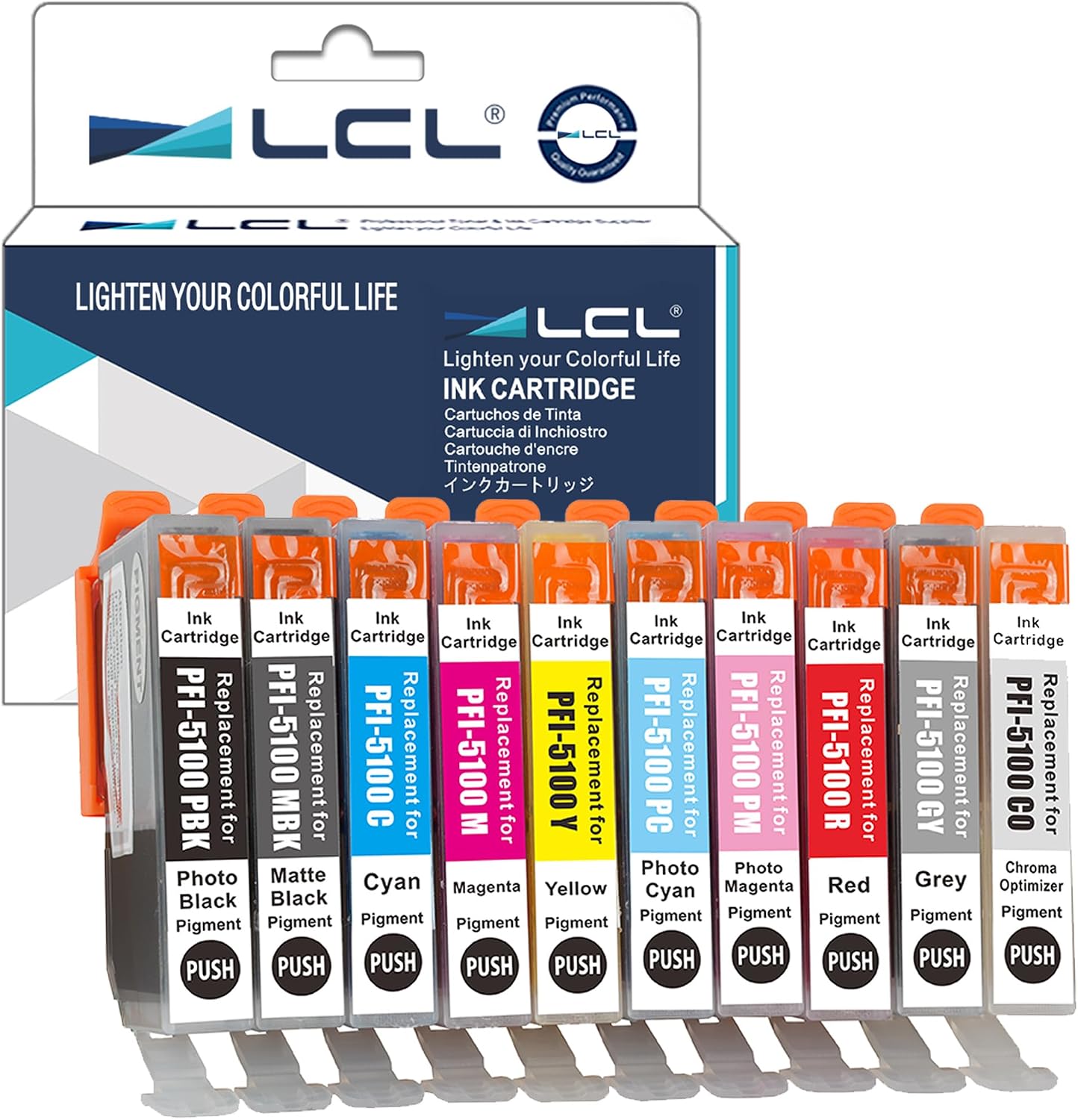 LCL PFI5100 PFI-5100 Ink Cartridges High Capacity Replacement for Canon PRO 310 PFI 5100 Ink Cartridge Compatible with Canon imagePROGRAF PRO-310 Printer (10-Pack MBK/PBK/GY/PC/PM/CO/C/M/Y/R)