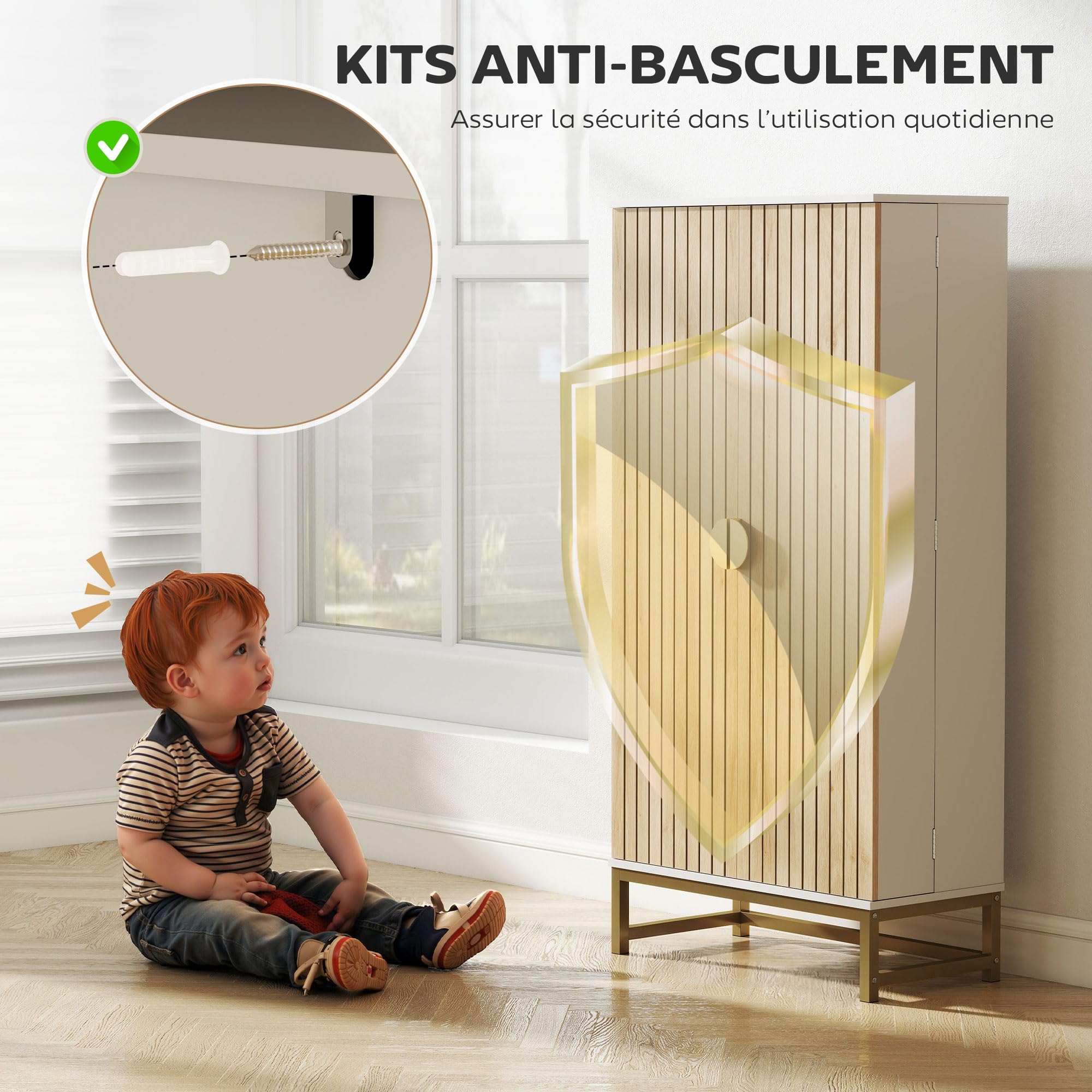 HOMCOM Buffet Cuisine Garde Manger 12 Étagères Portes 58x29x119,5cm Blanc | Meuble Cuisine Rangement, Vaisselier, Étagères Réglables, Double Porte à Lattes, pour Salle à Manger, Salon