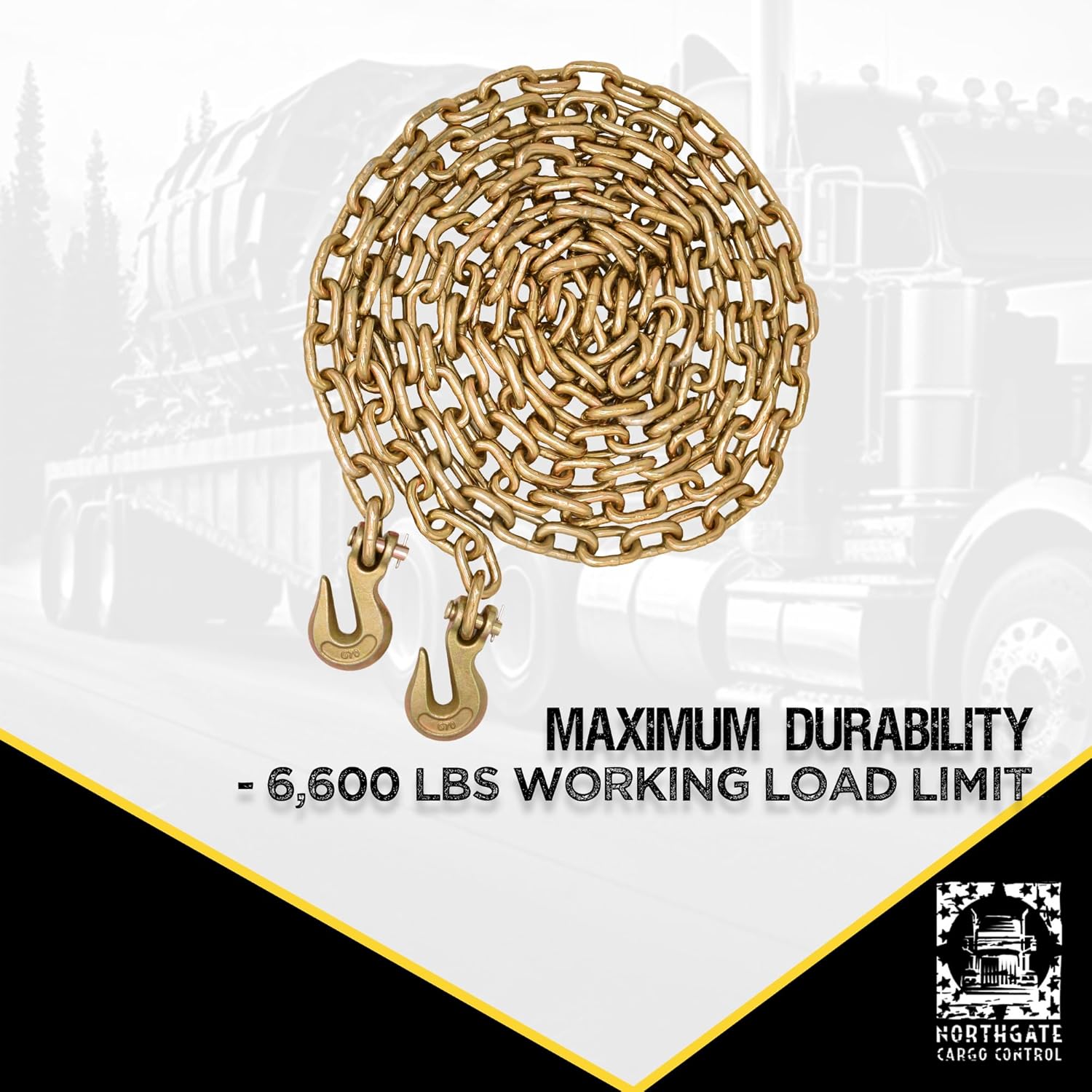 Heavy Duty Tow Chain - 3/8" x 20 ft Long, Grade 70 Chain with Clevis Grab Hooks - G70 Load Binder Chain, 6,600 lbs WLL - Pack of 2